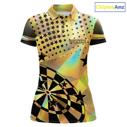 Personalized Gold Holographic Stars Darts Shirt For Women Custom Dart Tournament Jerseys NYN4772