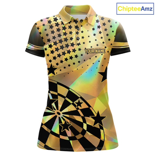 Personalized Gold Holographic Stars Darts Shirt For Women Custom Dart Tournament Jerseys NYN4772