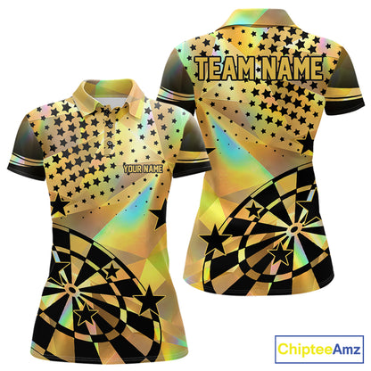 Personalized Gold Holographic Stars Darts Shirt For Women Custom Dart Tournament Jerseys NYN4772