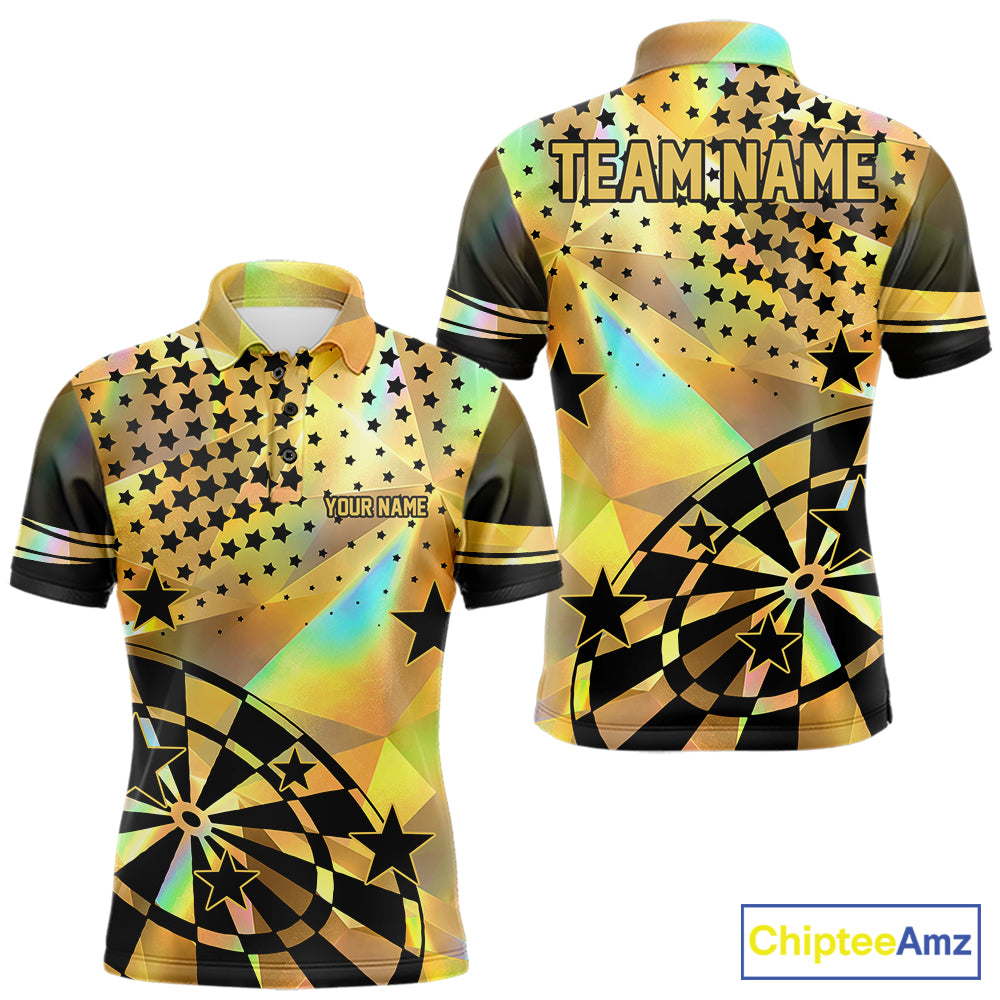 Personalized Gold Holographic Stars Darts Shirt For Men Custom Dart Tournament Jerseys NYN4772