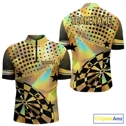 Personalized Gold Holographic Stars Darts Shirt For Men Custom Dart Tournament Jerseys NYN4772
