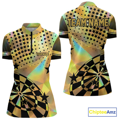 Personalized Gold Holographic Stars Darts Shirt For Women Custom Dart Tournament Jerseys NYN4772