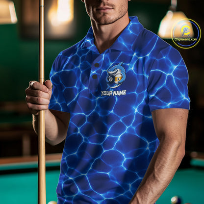 Funny Shark Billiard Polo 1/4-Zip Shirt For Men Custom 8 Ball 9 Ball Thunder Billiard Tournament Jersey NYN4773