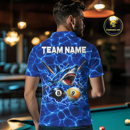 Funny Shark Billiard Polo 1/4-Zip Shirt For Men Custom 8 Ball 9 Ball Thunder Billiard Tournament Jersey NYN4773