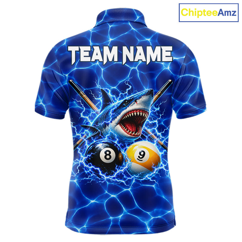 Funny Shark Billiard Polo 1/4-Zip Shirt For Men Custom 8 Ball 9 Ball Thunder Billiard Tournament Jersey NYN4773