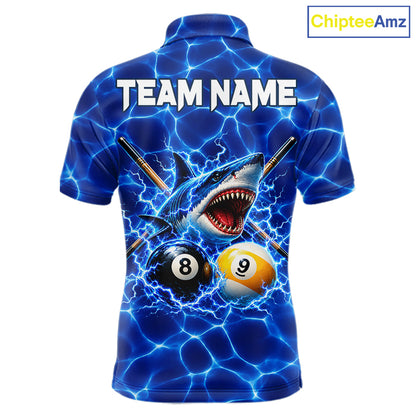Funny Shark Billiard Polo 1/4-Zip Shirt For Men Custom 8 Ball 9 Ball Thunder Billiard Tournament Jersey NYN4773