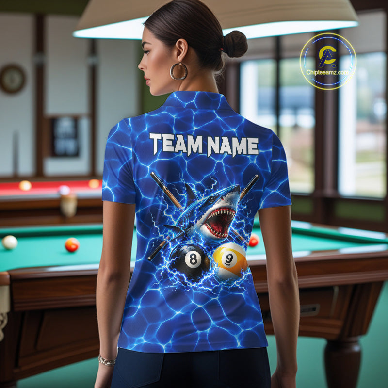 Funny Shark Billiard Polo 1/4-Zip Shirt For Women Custom 8 Ball 9 Ball Thunder Billiard Tournament Jersey NYN4773