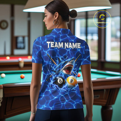 Funny Shark Billiard Polo 1/4-Zip Shirt For Women Custom 8 Ball 9 Ball Thunder Billiard Tournament Jersey NYN4773