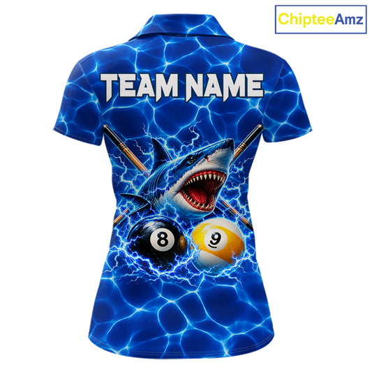 Funny Shark Billiard Polo 1/4-Zip Shirt For Women Custom 8 Ball 9 Ball Thunder Billiard Tournament Jersey NYN4773
