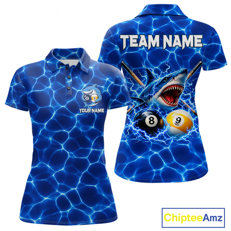 Funny Shark Billiard Polo 1/4-Zip Shirt For Women Custom 8 Ball 9 Ball Thunder Billiard Tournament Jersey NYN4773