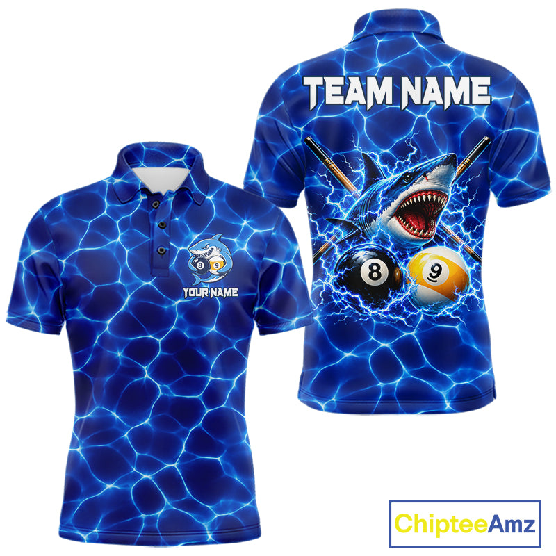 Funny Shark Billiard Polo 1/4-Zip Shirt For Men Custom 8 Ball 9 Ball Thunder Billiard Tournament Jersey NYN4773