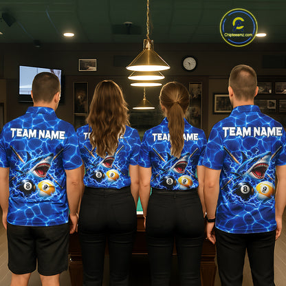 Funny Shark Billiard Polo 1/4-Zip Shirt For Women Custom 8 Ball 9 Ball Thunder Billiard Tournament Jersey NYN4773