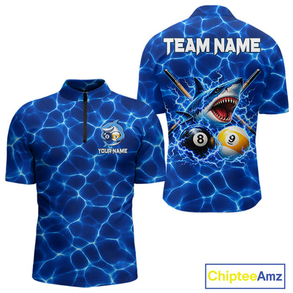 Funny Shark Billiard Polo 1/4-Zip Shirt For Men Custom 8 Ball 9 Ball Thunder Billiard Tournament Jersey NYN4773