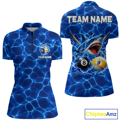 Funny Shark Billiard Polo 1/4-Zip Shirt For Women Custom 8 Ball 9 Ball Thunder Billiard Tournament Jersey NYN4773