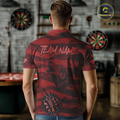 Custom Red Grunge Wolf Torn Dartboard Men Darts Polo Shirt Wolf Dart League Jerseys NYN2166