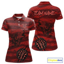 Load image into Gallery viewer, Custom Red Grunge Wolf Torn Dartboard Women Darts Polo Shirt Wolf Dart League Jerseys NYN2166
