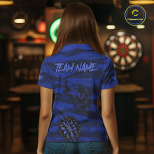Load image into Gallery viewer, Custom Blue Grunge Wolf Torn Dartboard Women Darts Polo Shirt Wolf Dart League Jerseys NYN2168