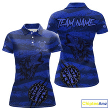 Load image into Gallery viewer, Custom Blue Grunge Wolf Torn Dartboard Women Darts Polo Shirt Wolf Dart League Jerseys NYN2168