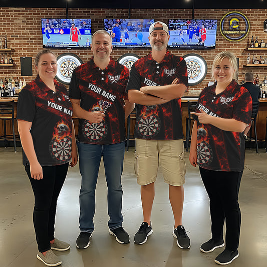 Custom Black & Red Flaming Skull Darts Quarter-Zip Shirt For Women Skull Dart League Jerseys NYN2169