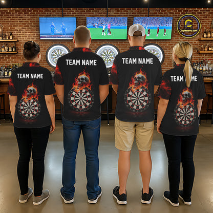 Custom Black & Red Flaming Skull Darts Polo Shirt For Women Skull Dart League Jerseys NYN2169