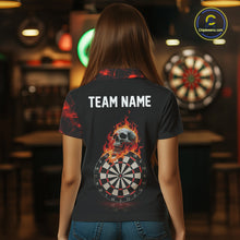 Load image into Gallery viewer, Custom Black &amp; Red Flaming Skull Darts Polo Shirt For Women Skull Dart League Jerseys NYN2169