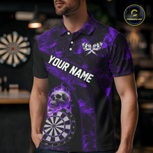 Load image into Gallery viewer, Custom Black &amp; Purple Flaming Skull Darts Polo Shirt For Men Skull Dart League Jerseys NYN2170