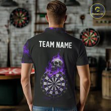Load image into Gallery viewer, Custom Black &amp; Purple Flaming Skull Darts Polo Shirt For Men Skull Dart League Jerseys NYN2170