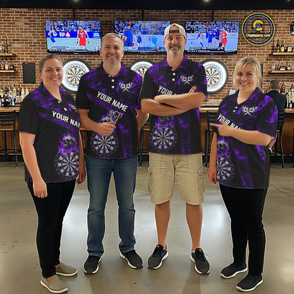 Custom Black & Purple Flaming Skull Darts Quarter-Zip Shirt For Men Skull Dart League Jerseys NYN2170