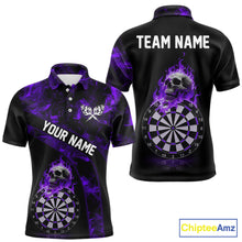 Load image into Gallery viewer, Custom Black &amp; Purple Flaming Skull Darts Polo Shirt For Men Skull Dart League Jerseys NYN2170