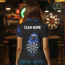 Load image into Gallery viewer, Custom Black &amp; Blue Flaming Skull Darts Polo Shirt For Women Skull Dart League Jerseys NYN2171