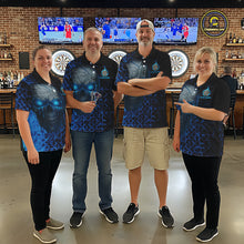 Load image into Gallery viewer, Custom Blue Dripping Skull Darts Polo Shirt For Women Fire Flame Skull Dart League Jerseys NYN2173