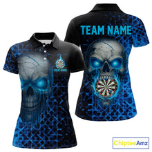 Load image into Gallery viewer, Custom Blue Dripping Skull Darts Polo Shirt For Women Fire Flame Skull Dart League Jerseys NYN2173