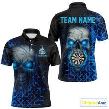 Load image into Gallery viewer, Custom Blue Dripping Skull Darts Polo Shirt For Men Fire Flame Skull Dart League Jerseys NYN2173