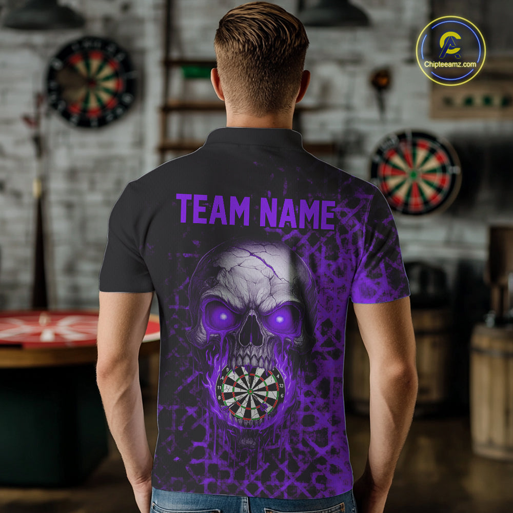 Custom Purple Dripping Skull Darts Polo Shirt For Men Fire Flame Skull Dart League Jerseys NYN2174