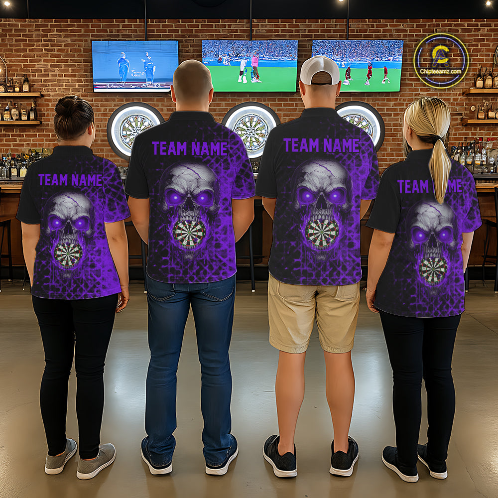 Custom Purple Dripping Skull Darts Polo Shirt For Men Fire Flame Skull Dart League Jerseys NYN2174
