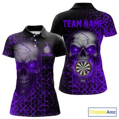 Custom Purple Dripping Skull Darts Polo Shirt For Women Fire Flame Skull Dart League Jerseys NYN2174