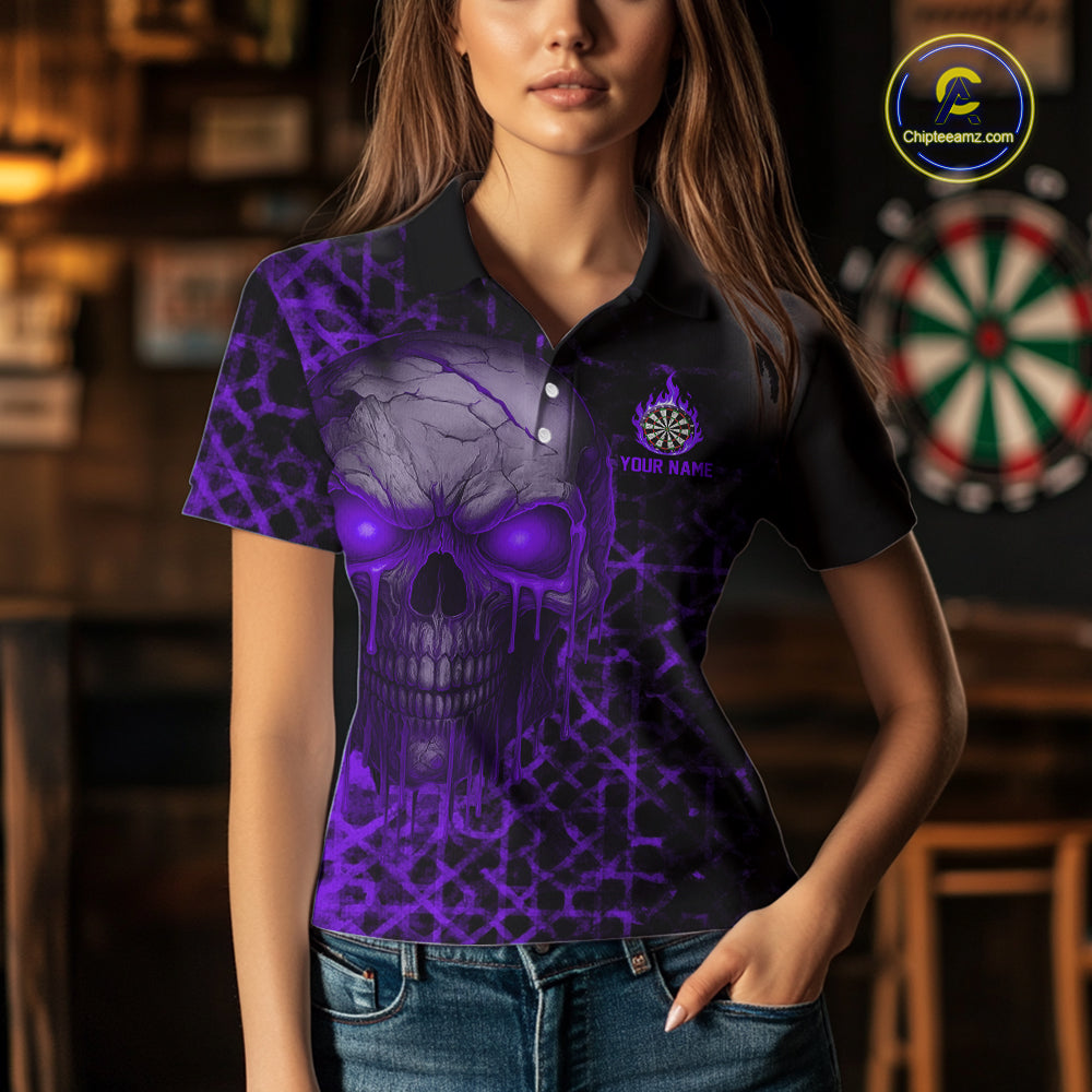 Custom Purple Dripping Skull Darts Polo Shirt For Women Fire Flame Skull Dart League Jerseys NYN2174