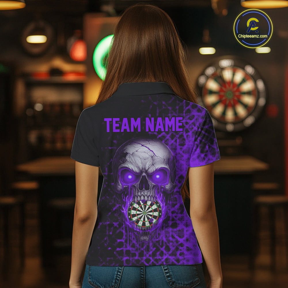 Custom Purple Dripping Skull Darts Polo Shirt For Women Fire Flame Skull Dart League Jerseys NYN2174