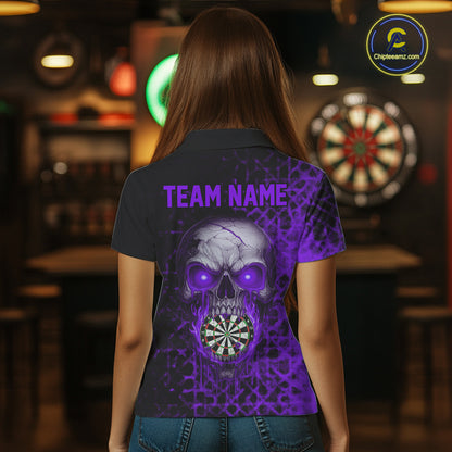 Custom Purple Dripping Skull Darts Polo Shirt For Women Fire Flame Skull Dart League Jerseys NYN2174
