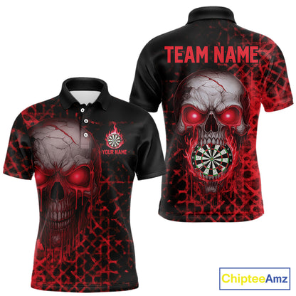 Custom Red Dripping Skull Darts Polo Shirt For Men Fire Flame Skull Dart League Jerseys NYN2175