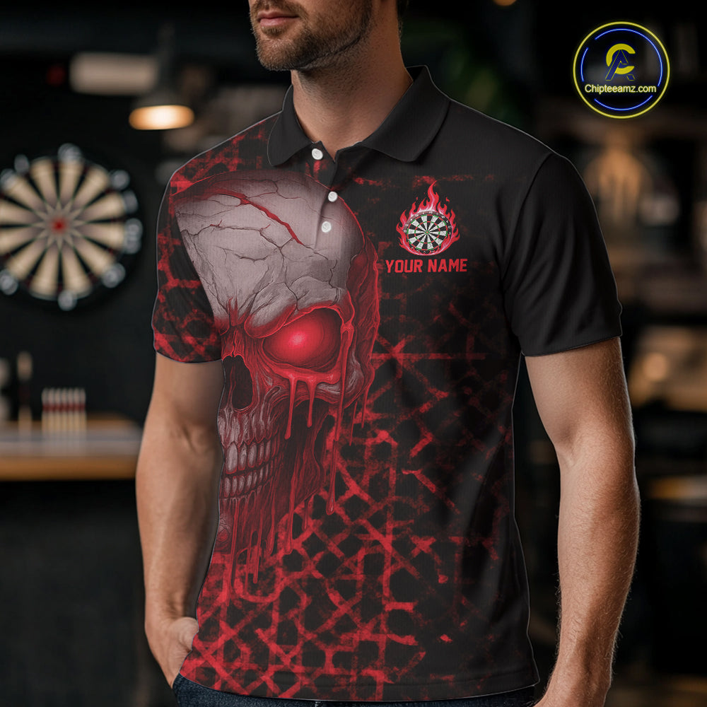 Custom Red Dripping Skull Darts Polo Shirt For Men Fire Flame Skull Dart League Jerseys NYN2175