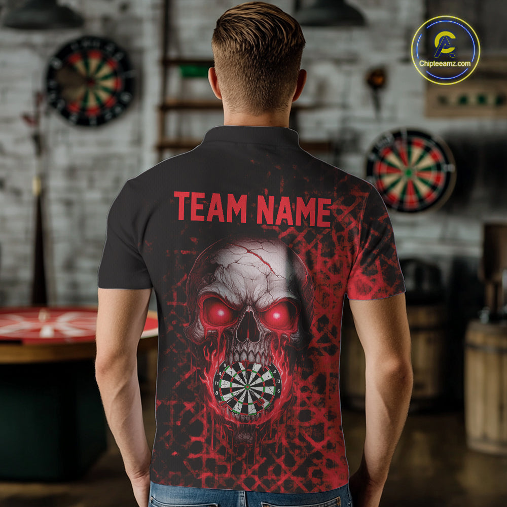 Custom Red Dripping Skull Darts Polo Shirt For Men Fire Flame Skull Dart League Jerseys NYN2175