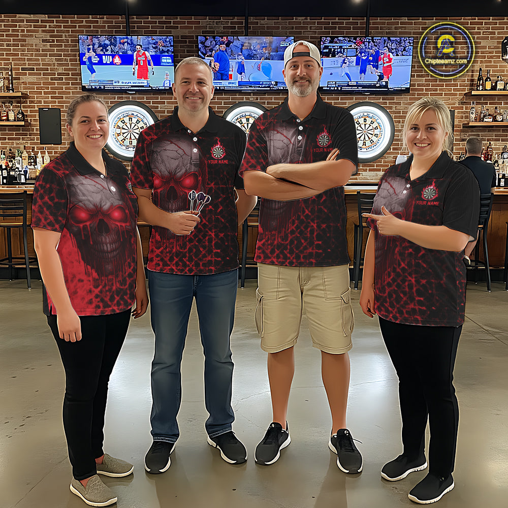 Custom Red Dripping Skull Darts Quarter-Zip Shirt For Women Fire Flame Skull Dart League Jerseys NYN2175