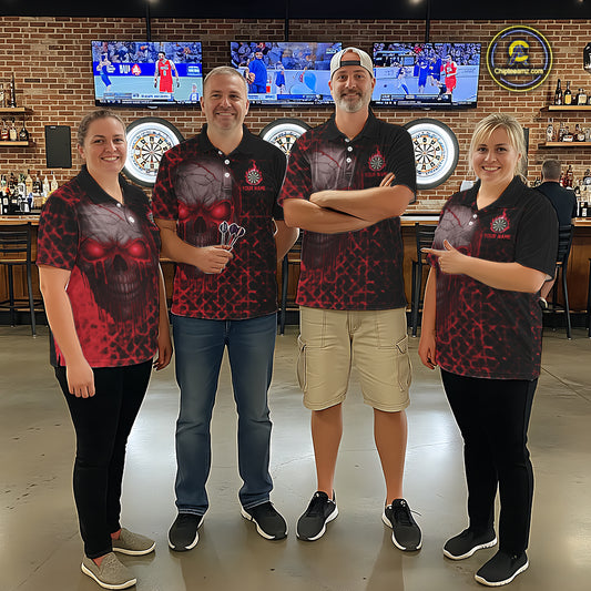 Custom Red Dripping Skull Darts Quarter-Zip Shirt For Men Fire Flame Skull Dart League Jerseys NYN2175
