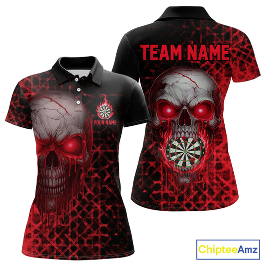 Custom Red Dripping Skull Darts Polo Shirt For Women Fire Flame Skull Dart League Jerseys NYN2175