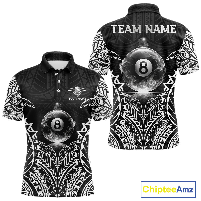 White Tribal Smoke 8 Ball Pool Men Polo & 1/4-Zip Shirt Personalized 3D Ball Billiard Gifts NYN2426