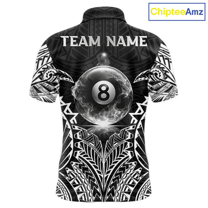 White Tribal Smoke 8 Ball Pool Men Polo & 1/4-Zip Shirt Personalized 3D Ball Billiard Gifts NYN2426