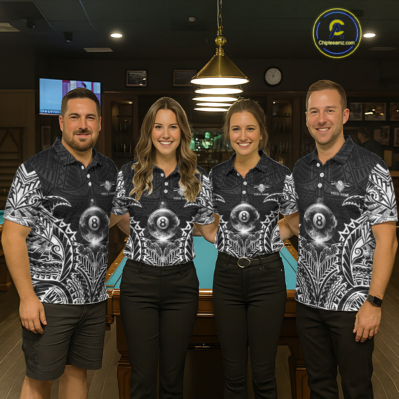 White Tribal Smoke 8 Ball Pool Men Polo & 1/4-Zip Shirt Personalized 3D Ball Billiard Gifts NYN2426