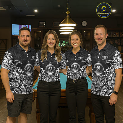White Tribal Smoke 8 Ball Pool Men Polo & 1/4-Zip Shirt Personalized 3D Ball Billiard Gifts NYN2426