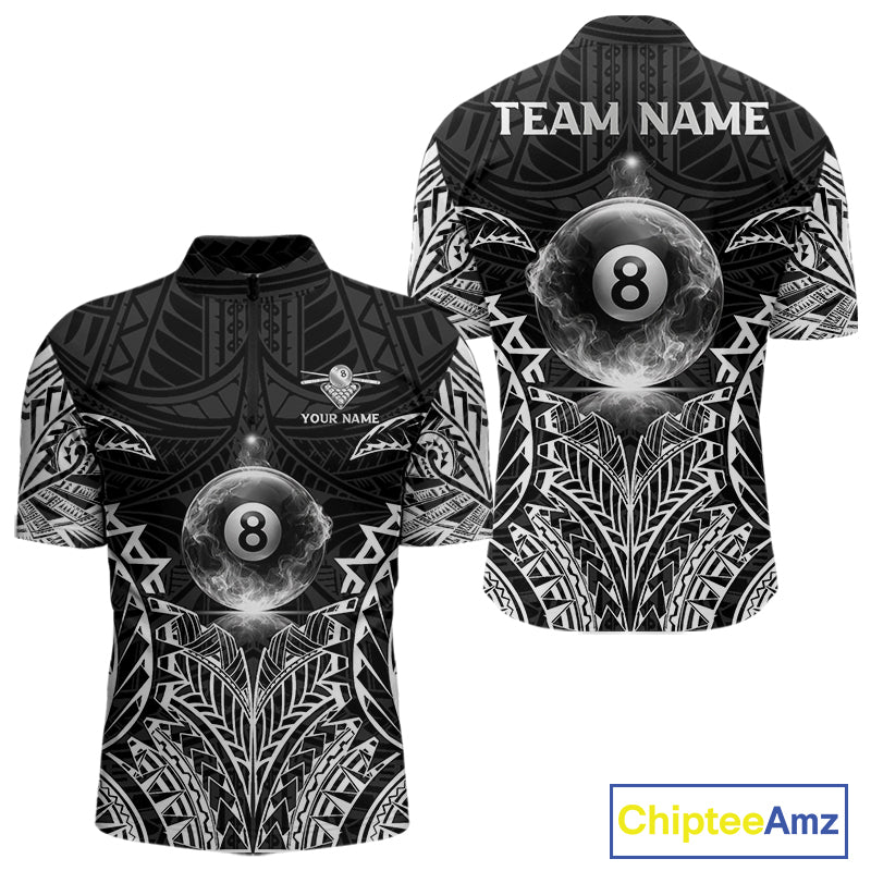 White Tribal Smoke 8 Ball Pool Men Polo & 1/4-Zip Shirt Personalized 3D Ball Billiard Gifts NYN2426